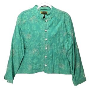 Vtg Mirasol Y2K‎ Jacket Shirt Womens XL Embroidered Floral Boho Pearl Button Up